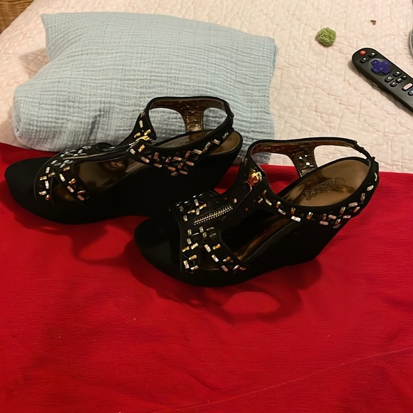 CARLOS SANTANA BLACK high Wedge zipper- sequins sandals- NWOT 7.5 - Picture 3 of 9